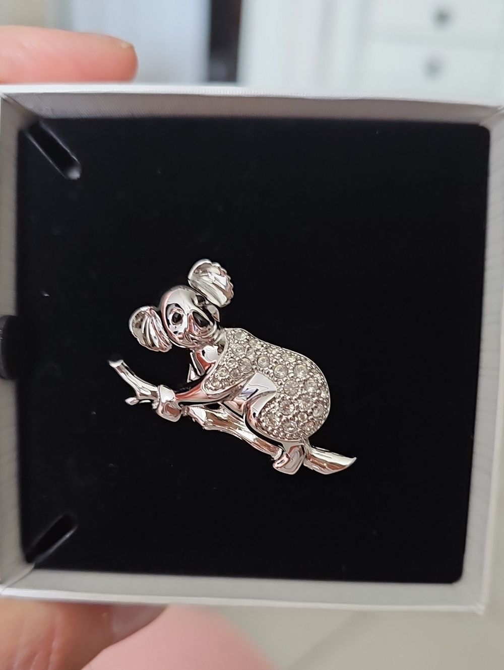 SWAROVSKI SILVER TONE KOALA BROOCH.